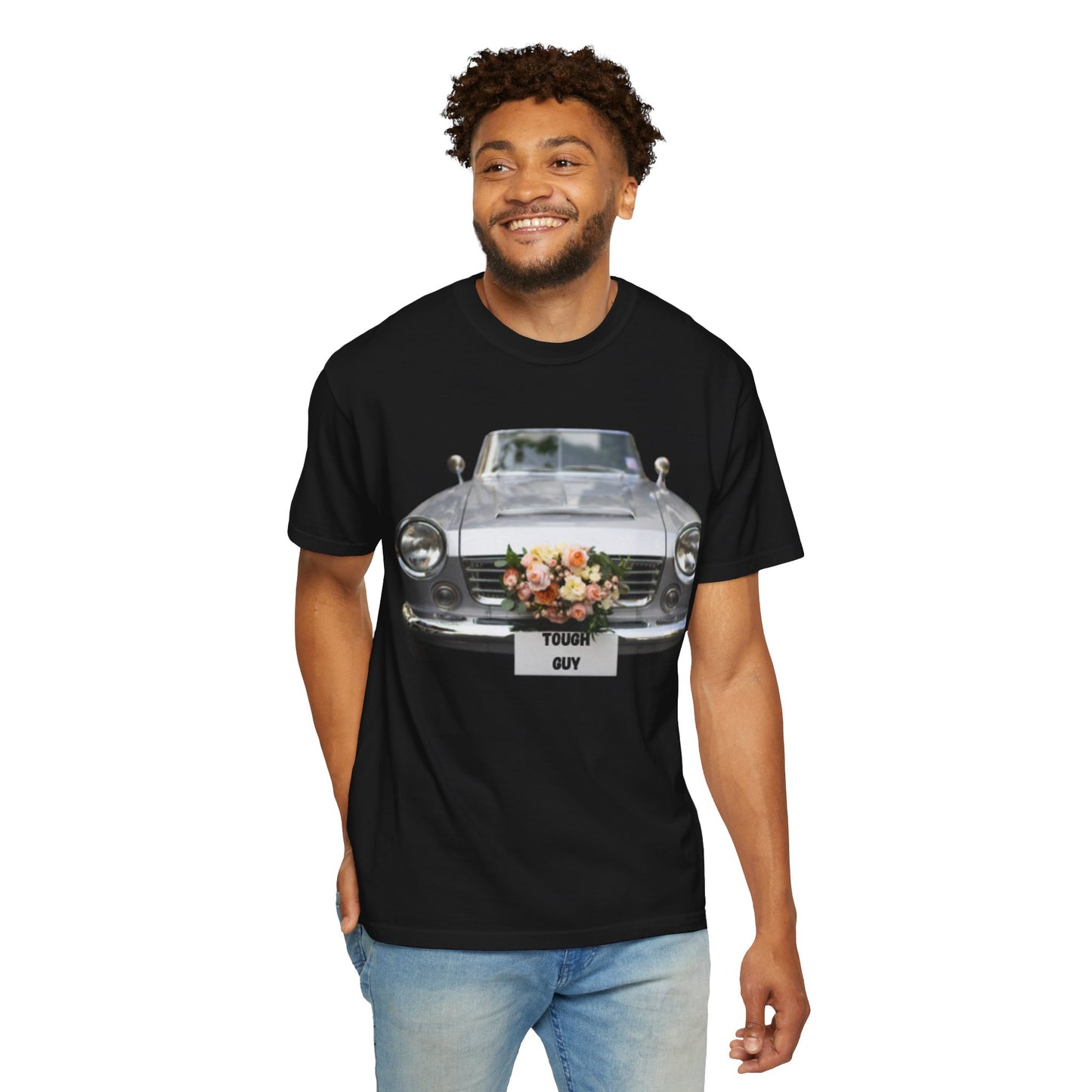 Men's T-Shirt Tough Guy Car with Flowers Design