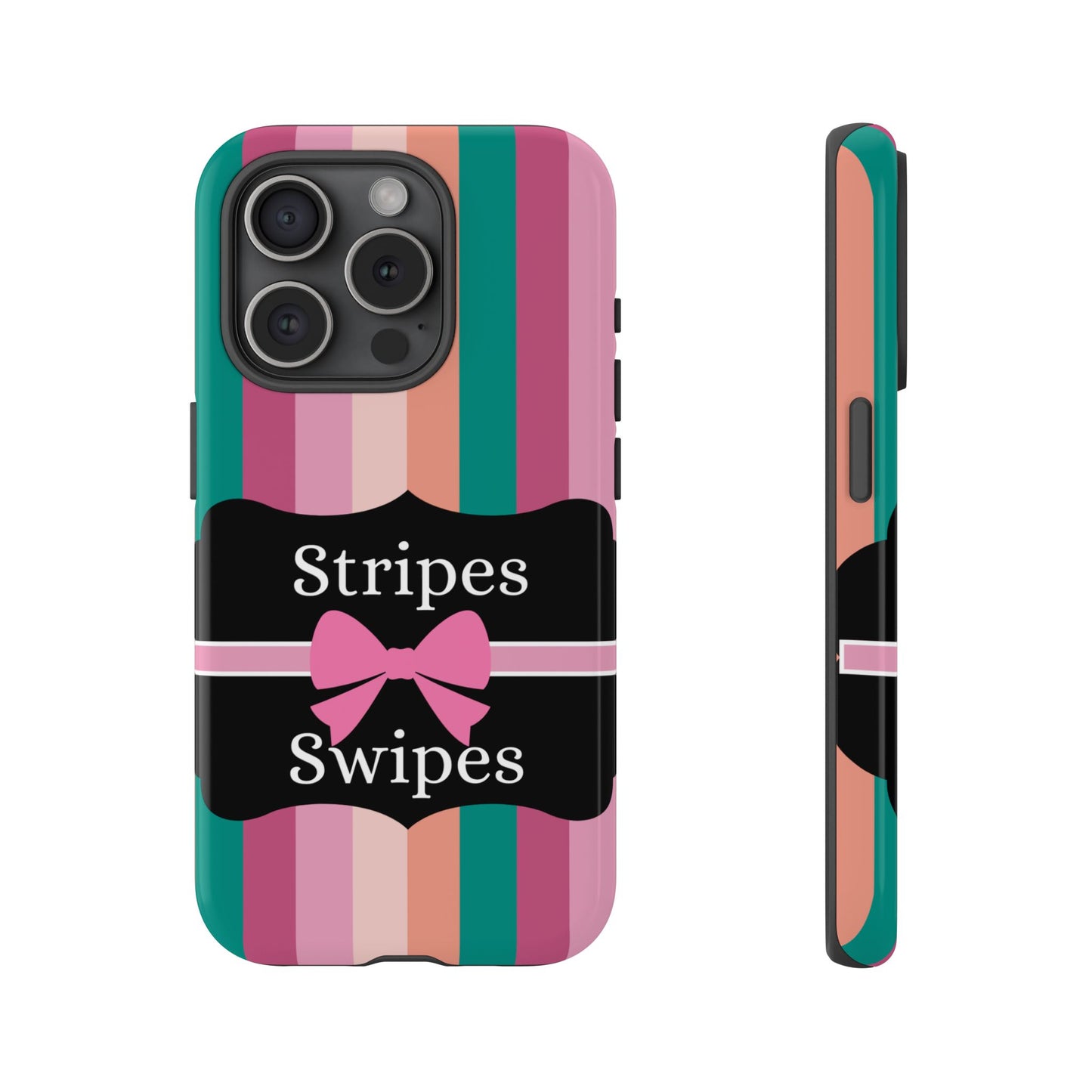 Phone Case iPhone 16/15/14 - Green/Pink/Peach Stripes & Swipes Tough Case