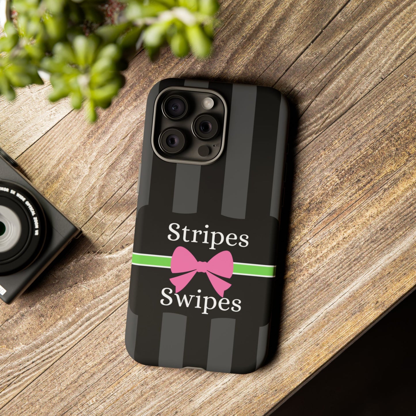 Phone Case iPhone 16/15/14 - Black/Gray/Pink Stripes & Swipes Tough Case