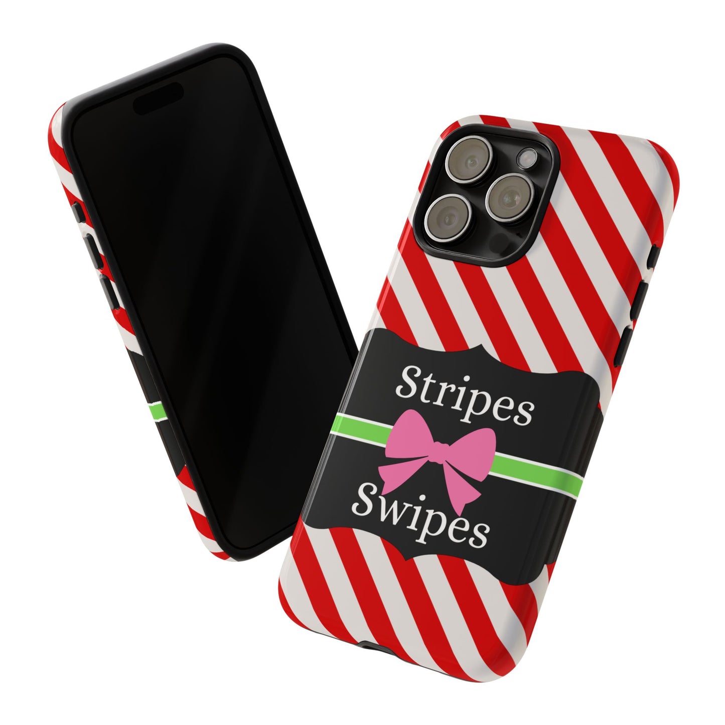 Phone Case iPhone 16/15/14 - Diagonal Red/White Stripes & Swipes Tough Case