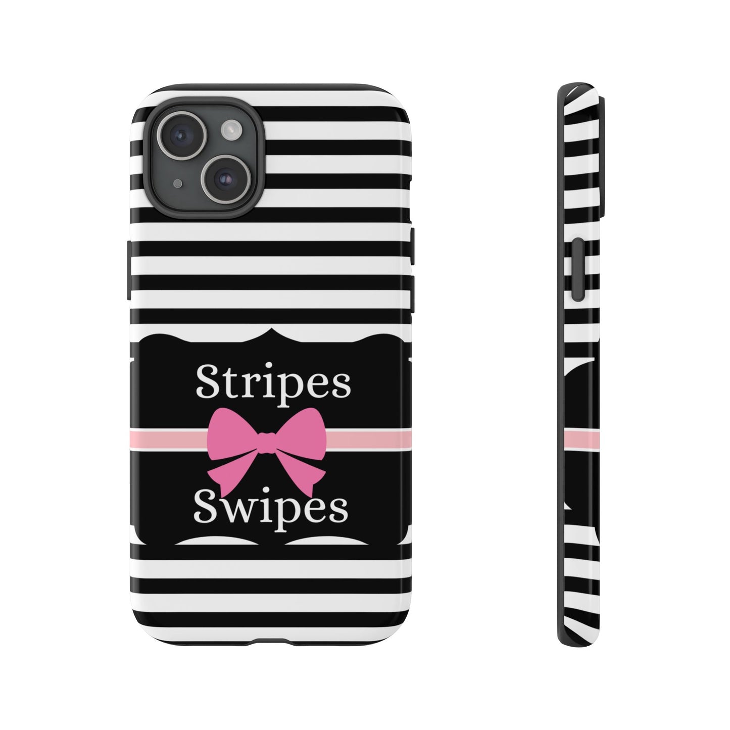 Phone Case iPhone 16/15/14 - Black/White/Pink Stripes & Swipes Tough Case