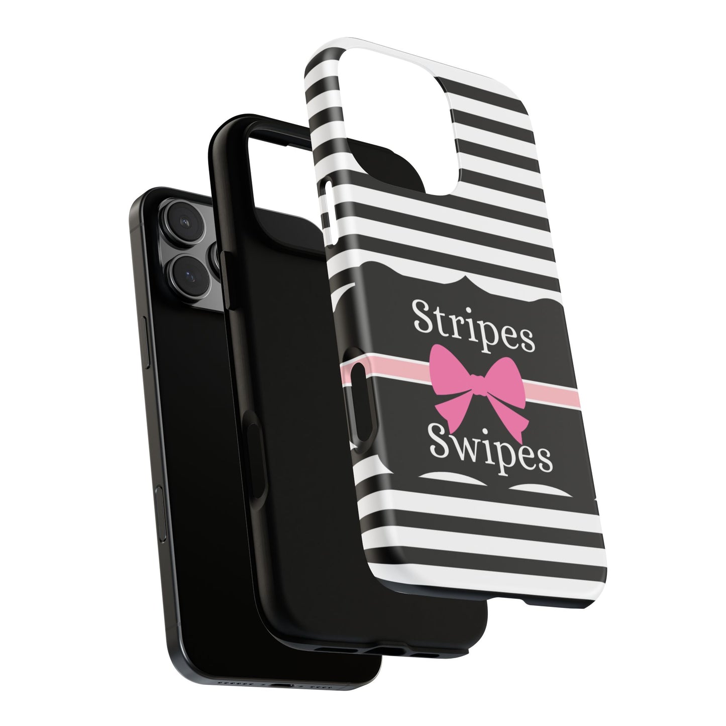 Phone Case iPhone 16/15/14 - Black/White/Pink Stripes & Swipes Tough Case