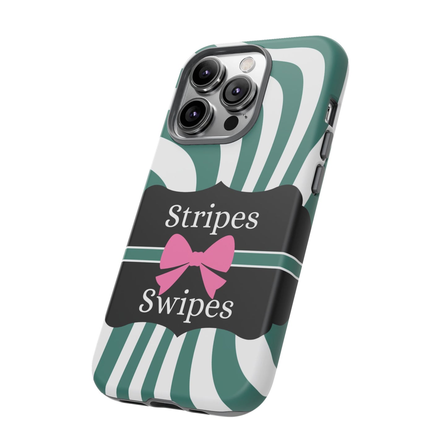 Phone Case iPhone 16/15/14 - Wavy Green/White Stripes & Swipes Tough Case