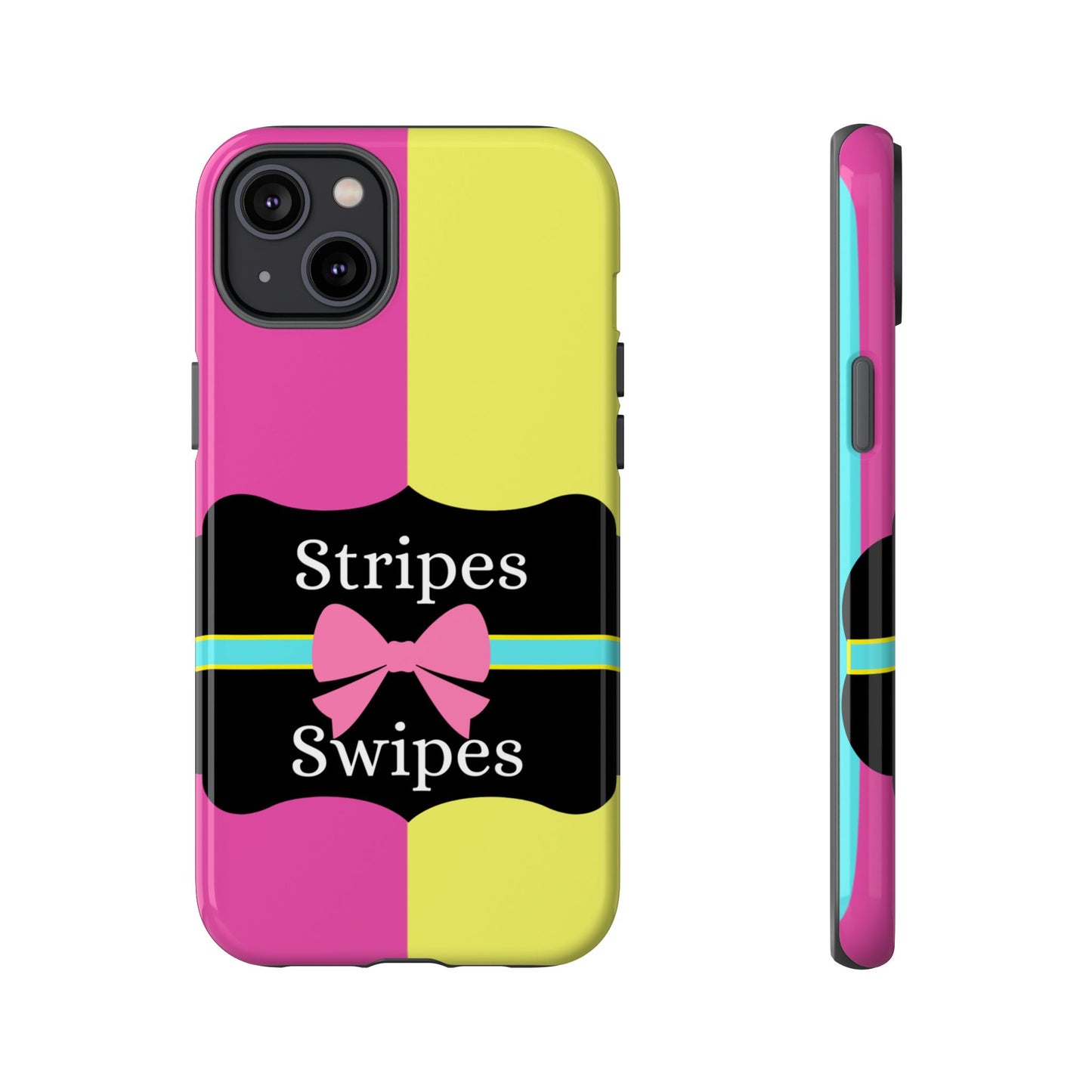 Phone Case iPhone 16/15/14 - Pink/Yellow Stripes & Swipes Tough Case