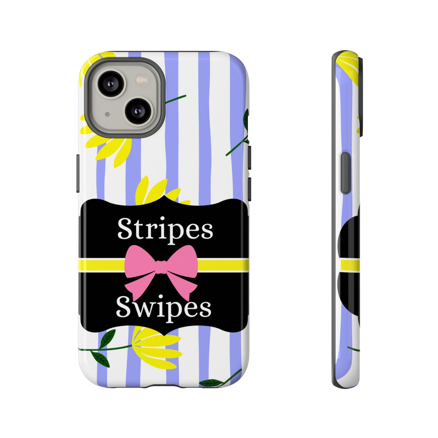 Phone Case iPhone 16/15/14 - Blue/White Yellow Stripes & Swipes Tough Case