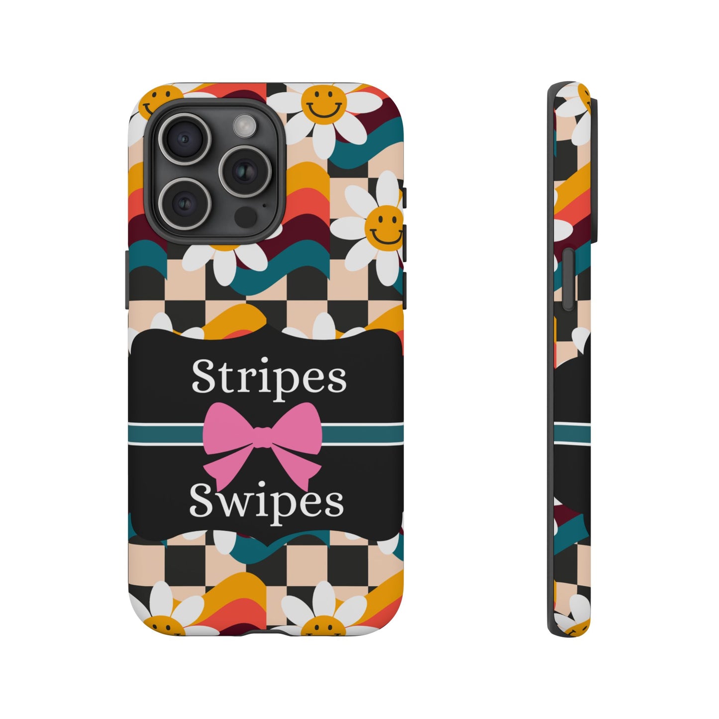 Phone Case iPhone 16/15/14 - Smiley Faces Stripes & Swipes Tough Case