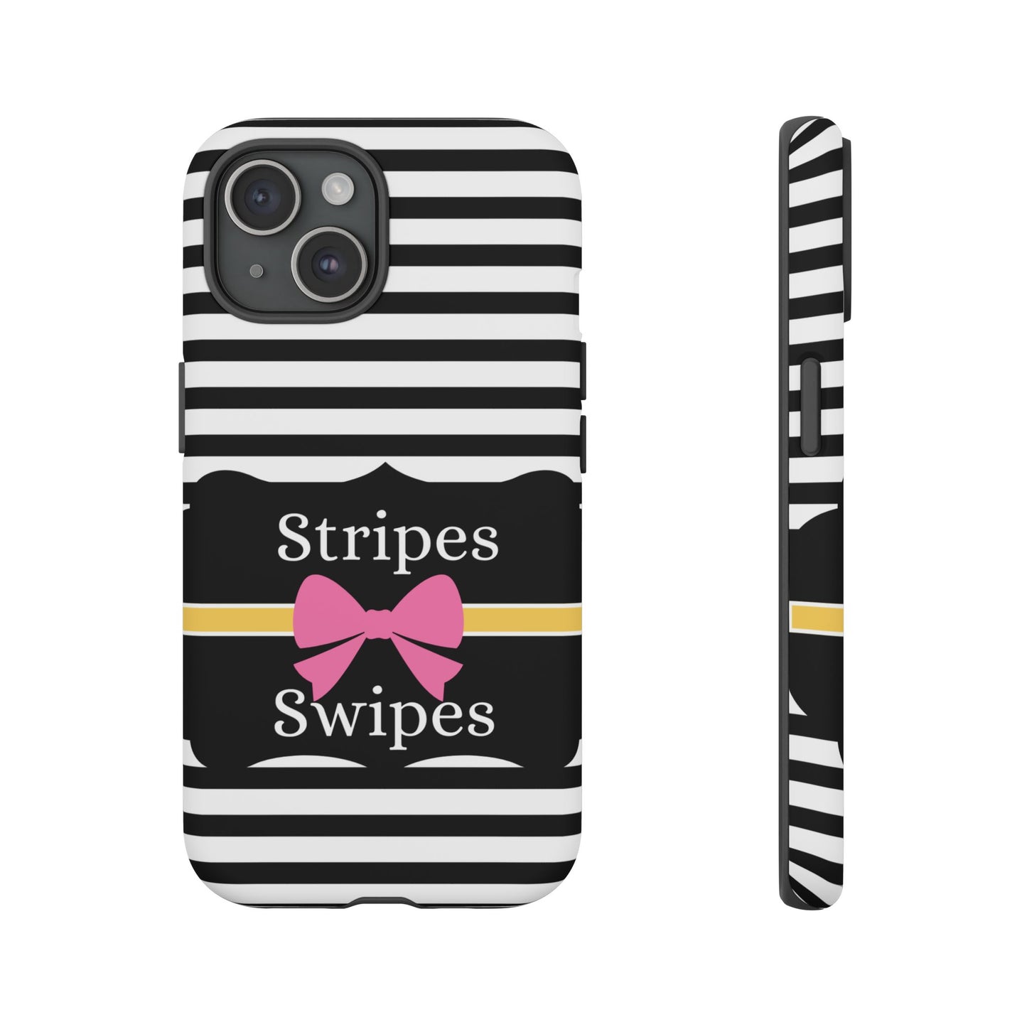 Phone Case iPhone 16/15/14 - Black/White/Yellow Stripes & Swipes Tough Case