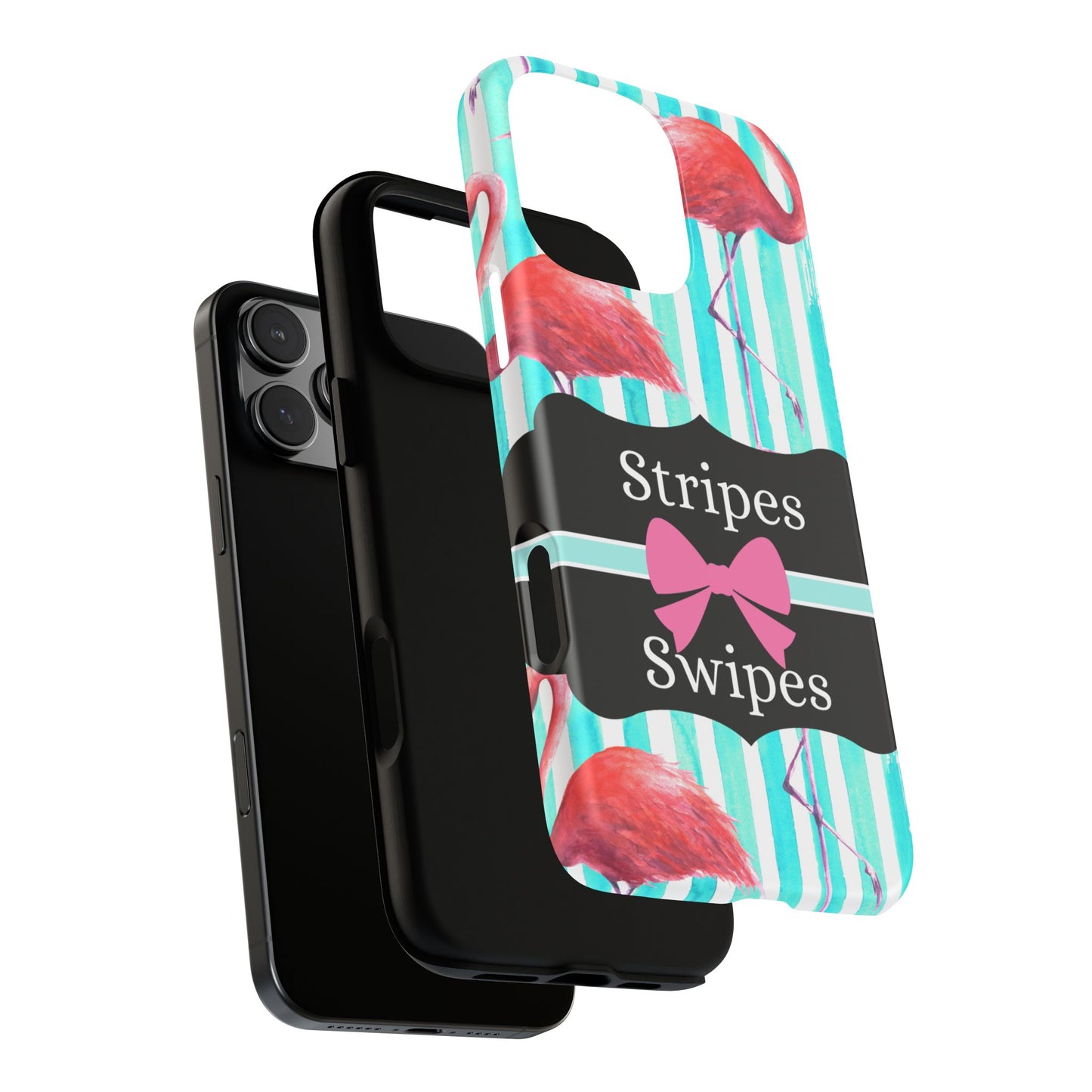 Phone Case iPhone 16/15/14 - Flamingo Stripes & Swipes Tough Case