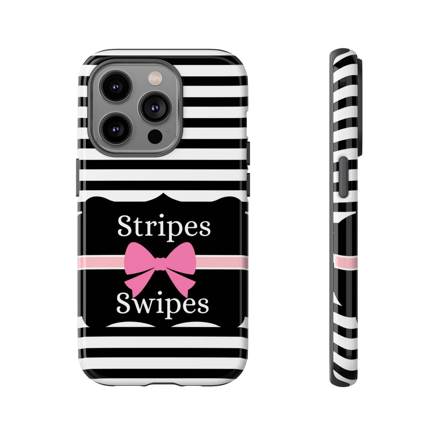 Phone Case iPhone 16/15/14 - Black/White/Pink Stripes & Swipes Tough Case