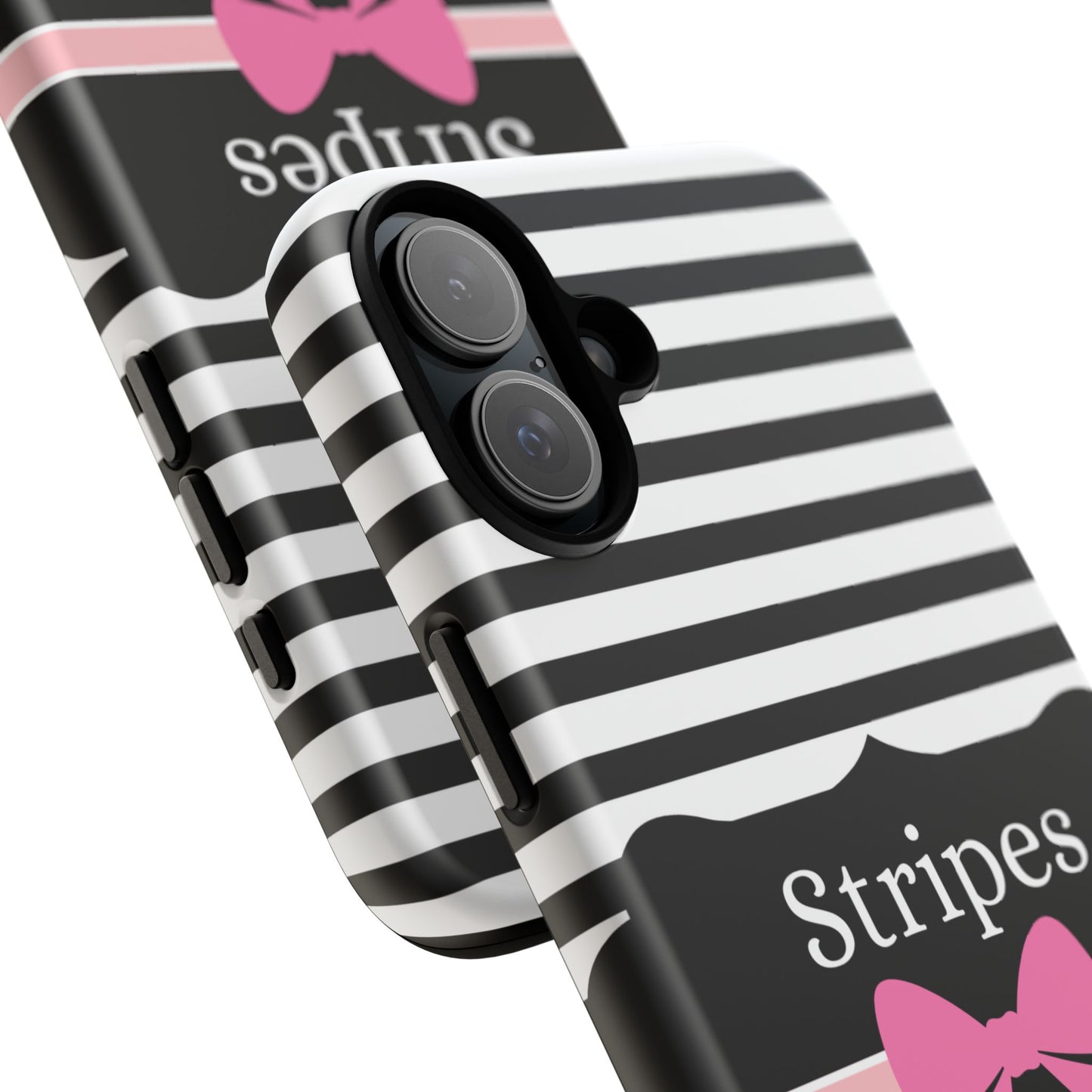 Phone Case iPhone 16/15/14 - Black/White/Pink Stripes & Swipes Tough Case