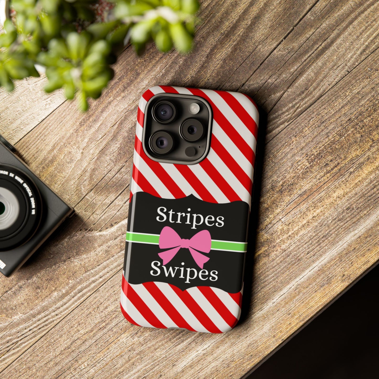 Phone Case iPhone 16/15/14 - Diagonal Red/White Stripes & Swipes Tough Case