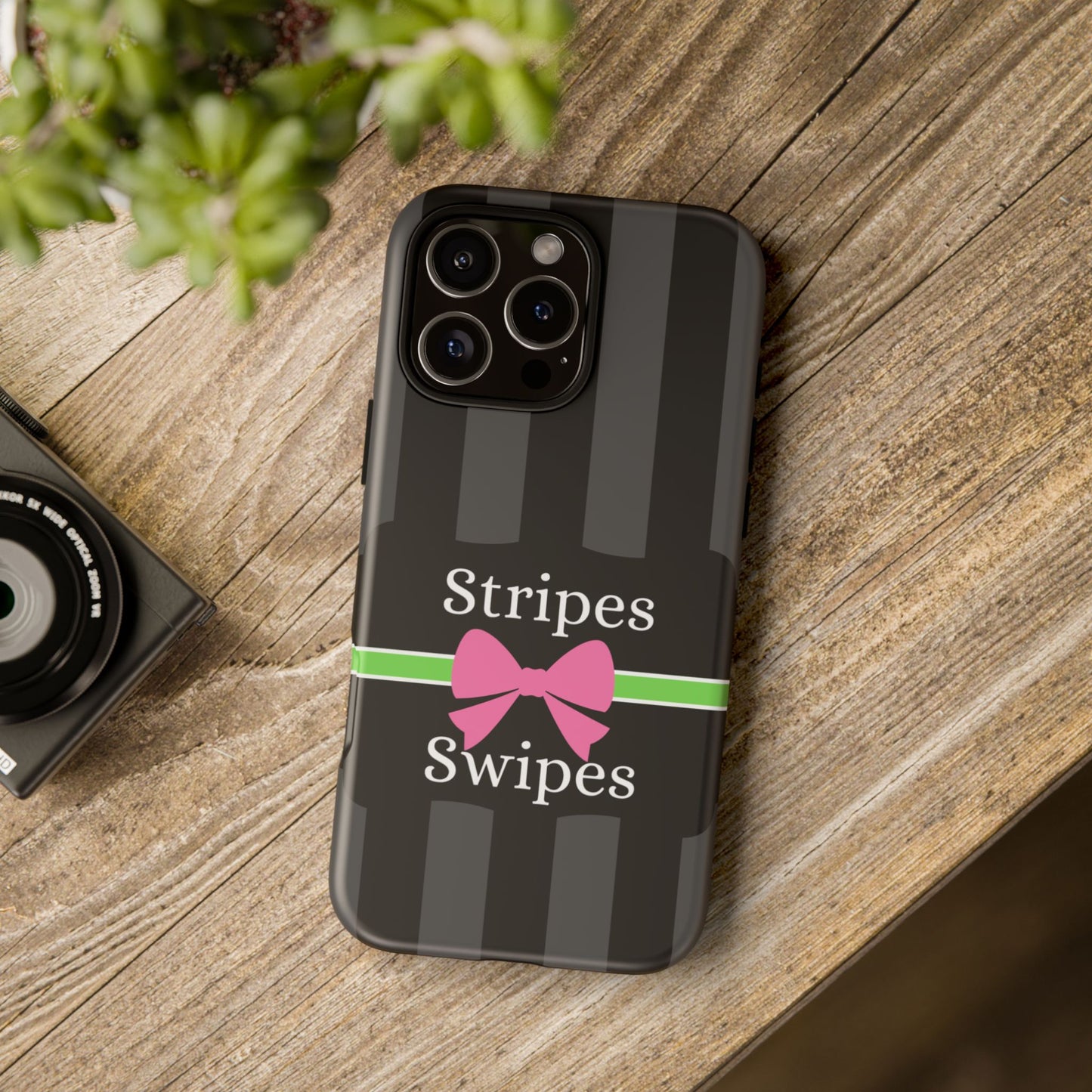 Phone Case iPhone 16/15/14 - Gray/Pink Stripes & Swipes Tough Case