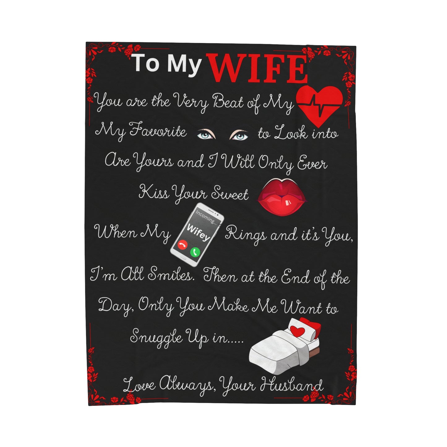 To My Wife Blanket - Black Velveteen Plush 60x80