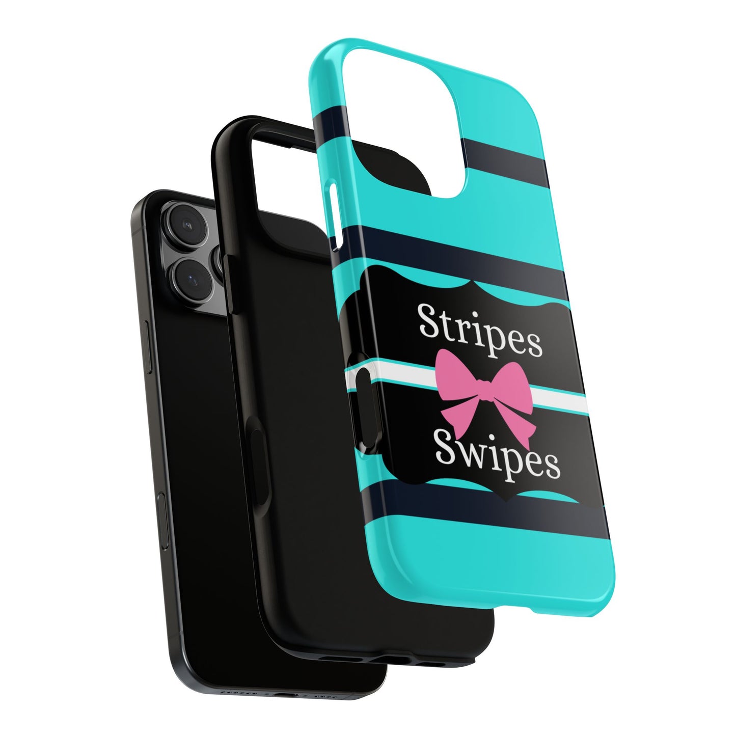 Phone Case iPhone 16/15/14 - Blue/Black Stripes & Swipes Tough Case