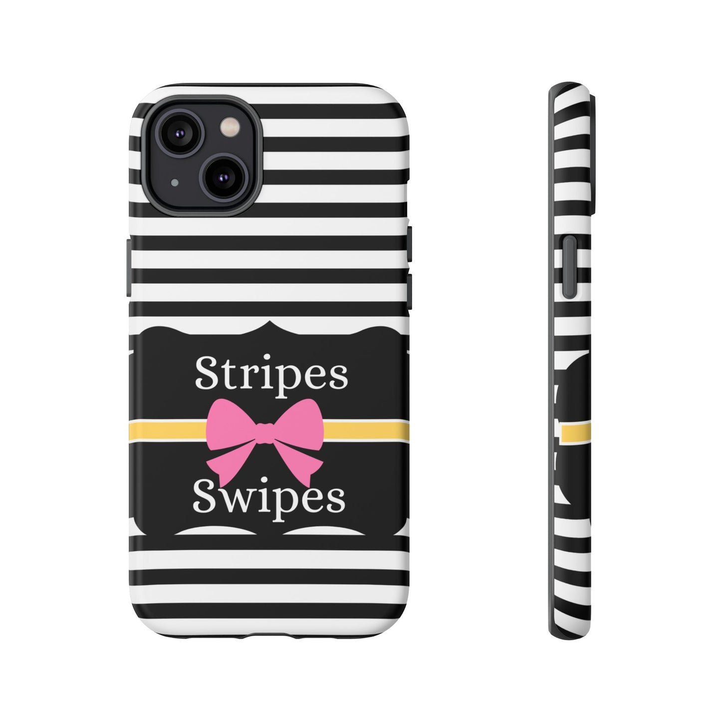 Phone Case iPhone 16/15/14 - Black/White/Yellow Stripes & Swipes Tough Case