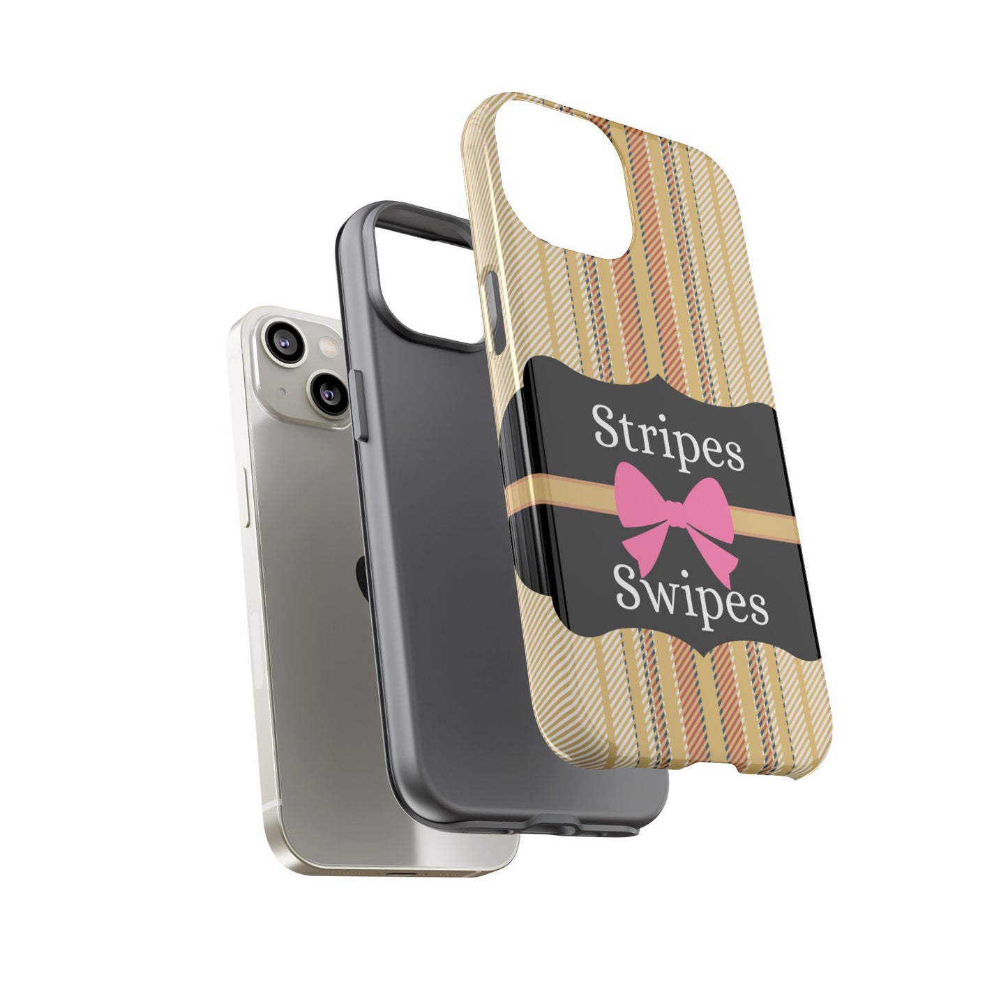 Phone Case iPhone 16/15/14 - Beige/Micro Stripes & Swipes Tough Case