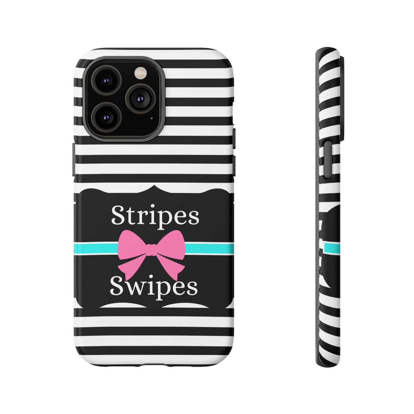 Phone Case iPhone 16/15/14 - Black/White/Blue Stripes & Swipes Tough Case