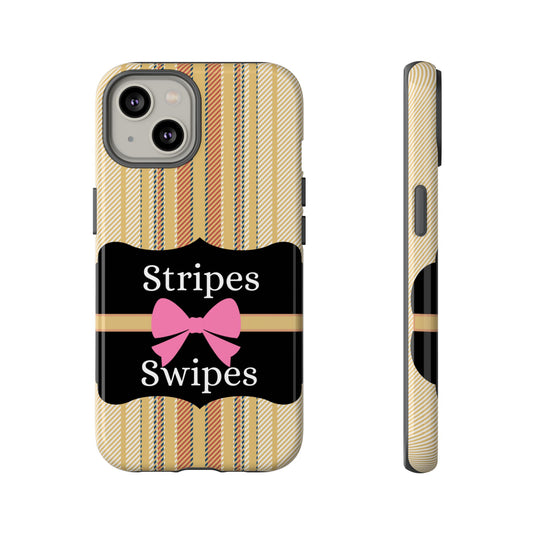 Phone Case iPhone 16/15/14 - Beige/Micro Stripes & Swipes Tough Case