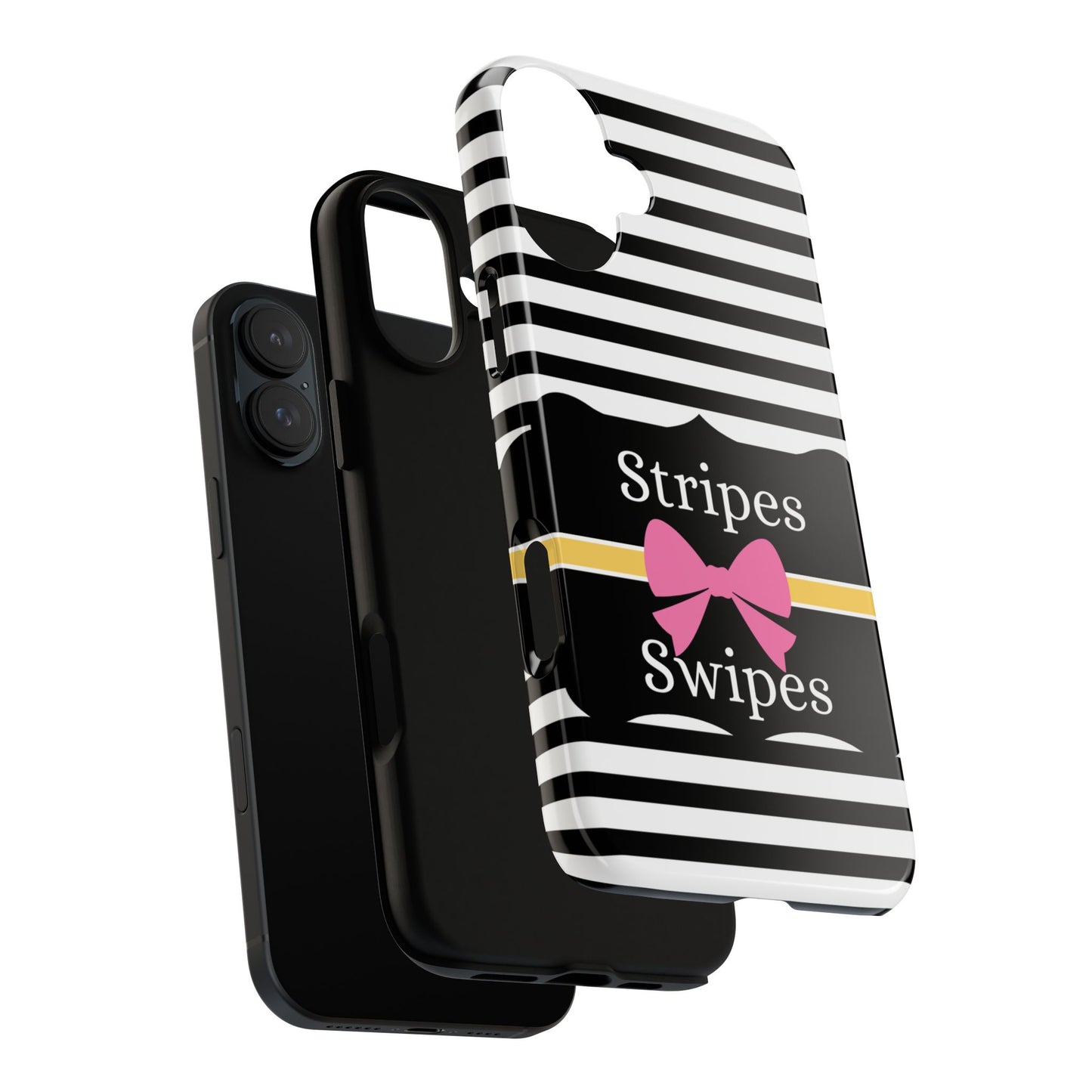 Phone Case iPhone 16/15/14 - Black/White/Yellow Stripes & Swipes Tough Case