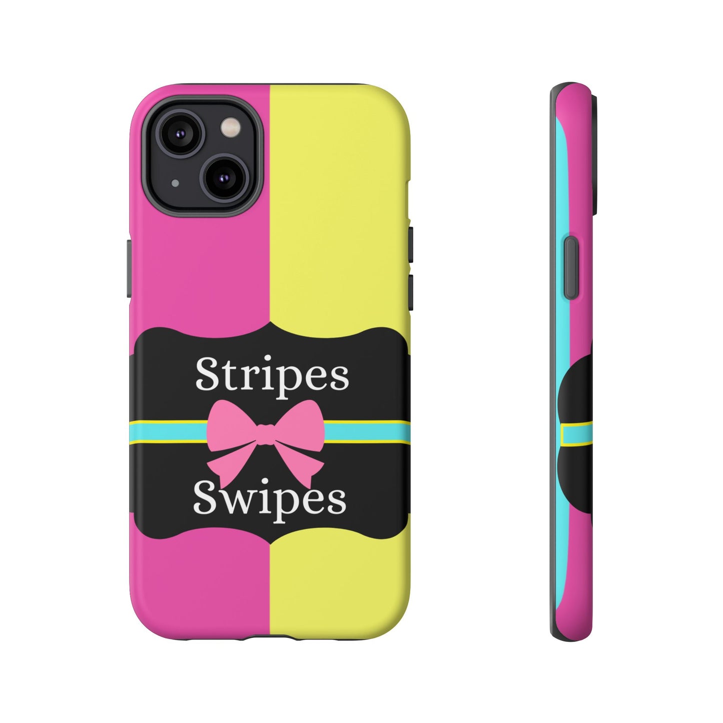 Phone Case iPhone 16/15/14 - Pink/Yellow Stripes & Swipes Tough Case