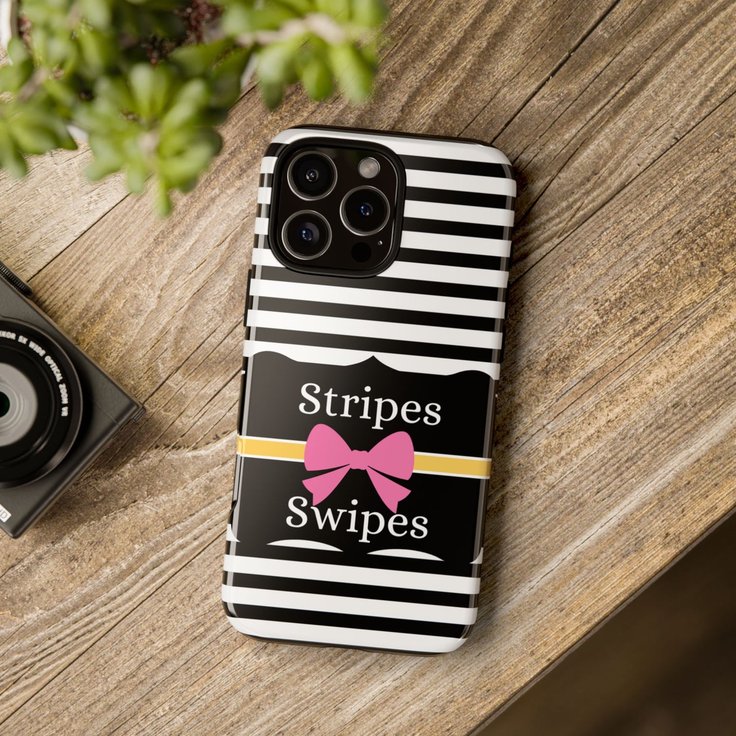 Phone Case iPhone 16/15/14 - Black/White/Yellow Stripes & Swipes Tough Case