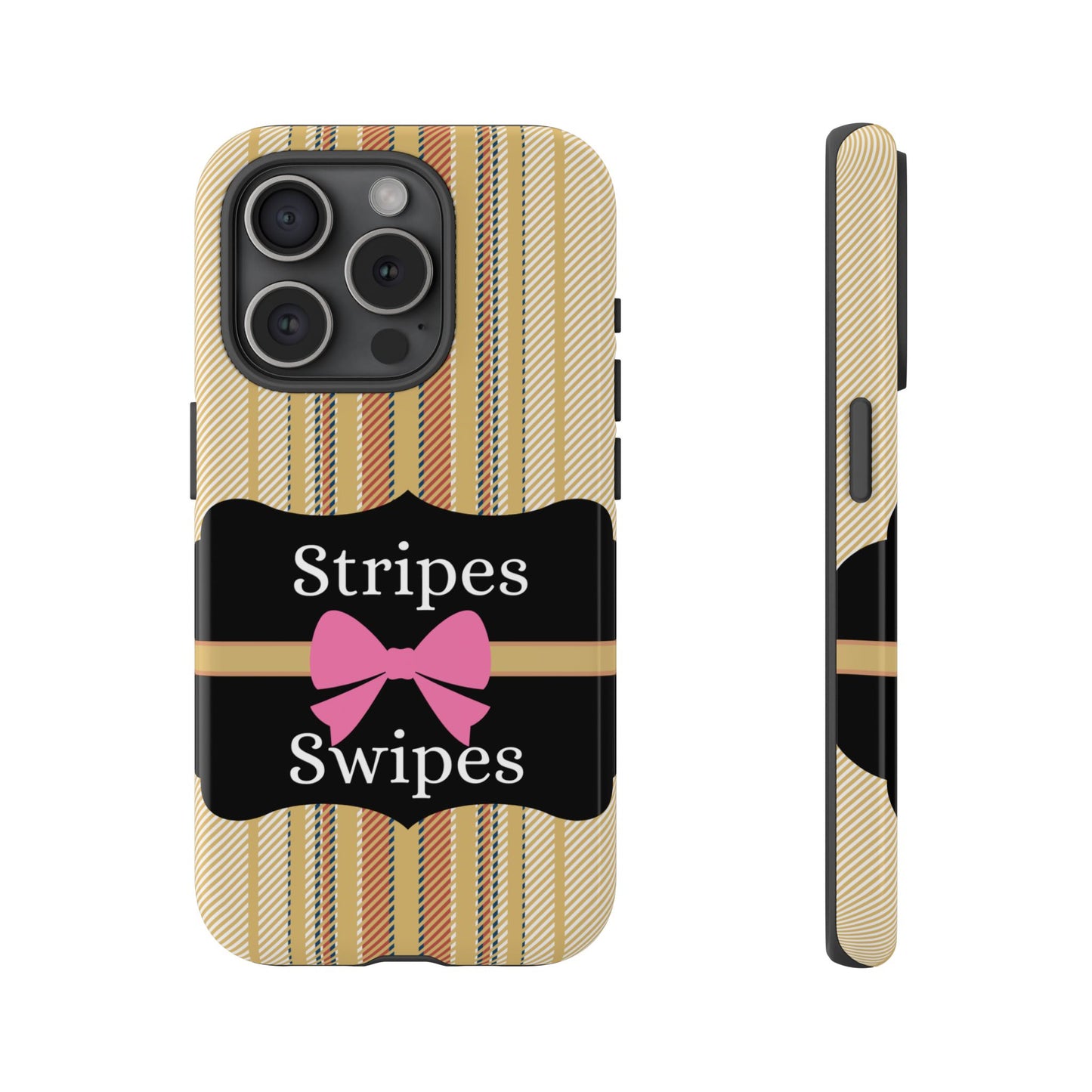 Phone Case iPhone 16/15/14 - Beige/Micro Stripes & Swipes Tough Case