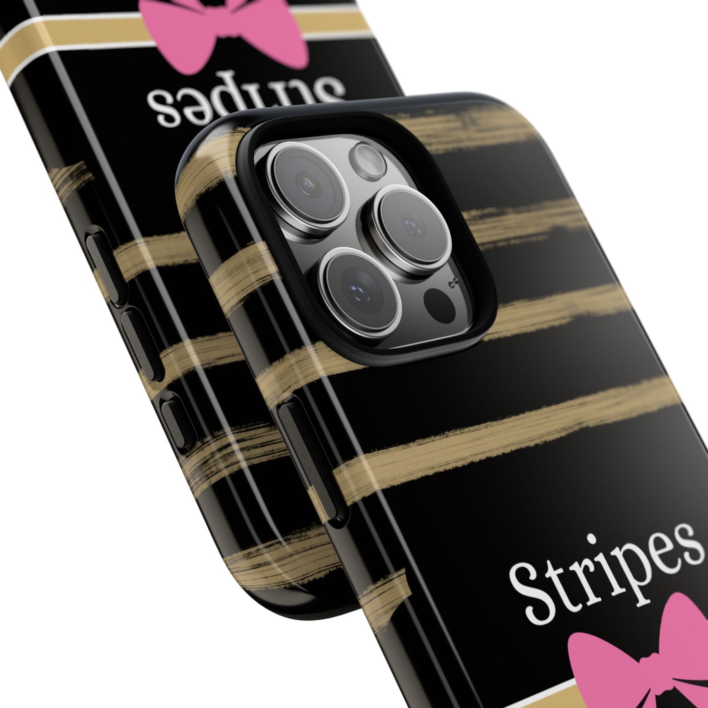 Phone Case iPhone 16/15/14 - Black/Beige Stripes & Swipes Tough Case