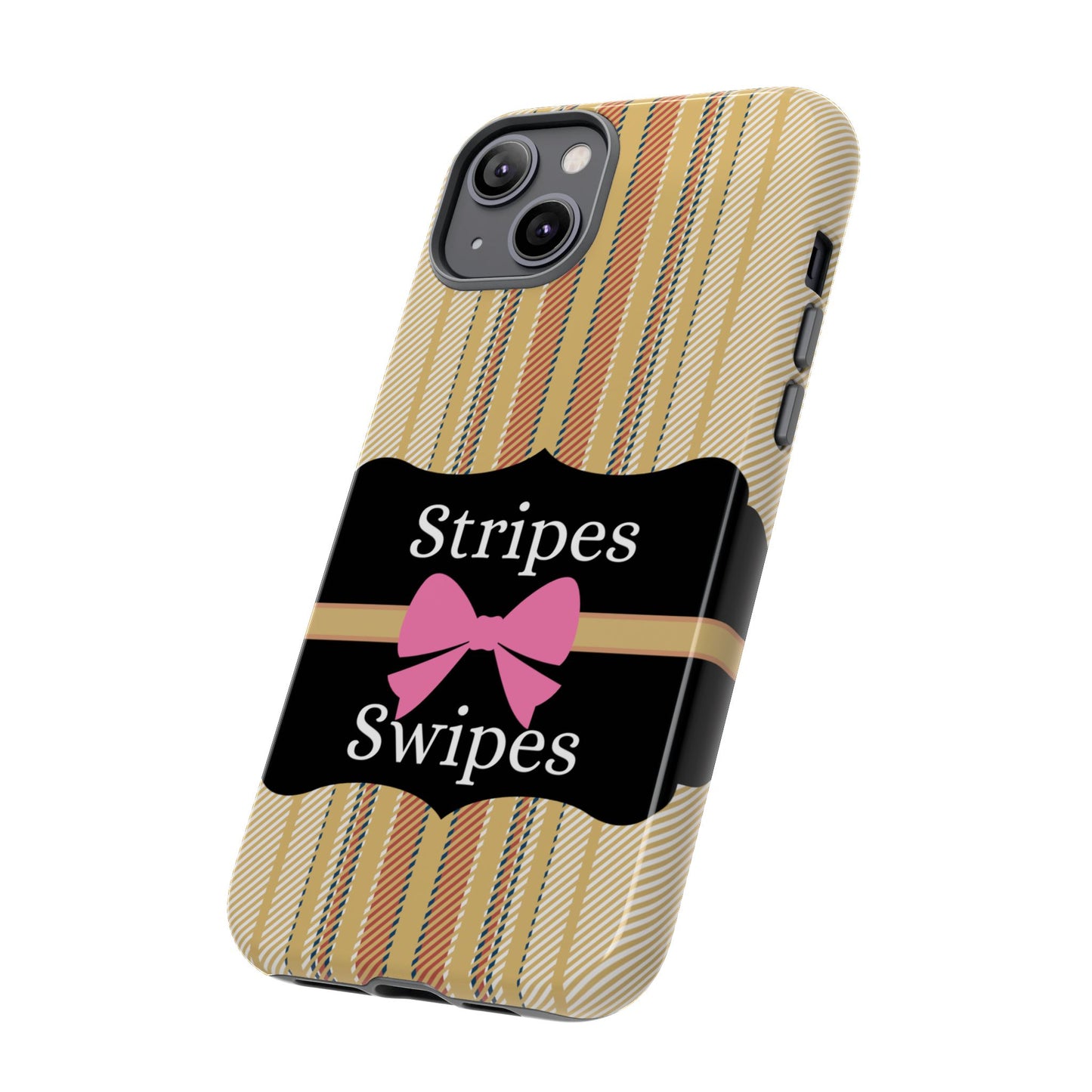 Phone Case iPhone 16/15/14 - Beige/Micro Stripes & Swipes Tough Case