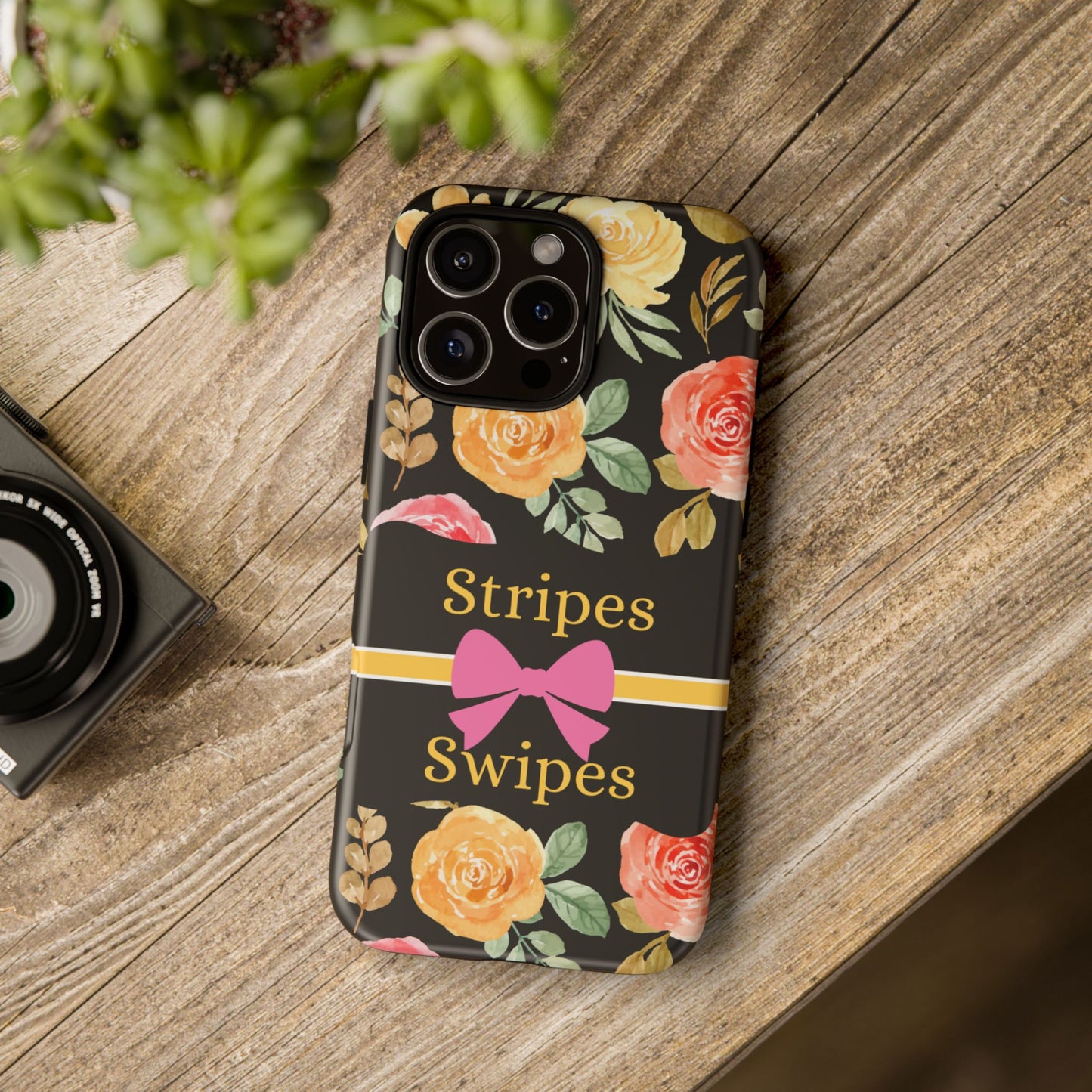 Phone Case iPhone 16/15/14 - Flowers Stripes & Swipes Tough Case