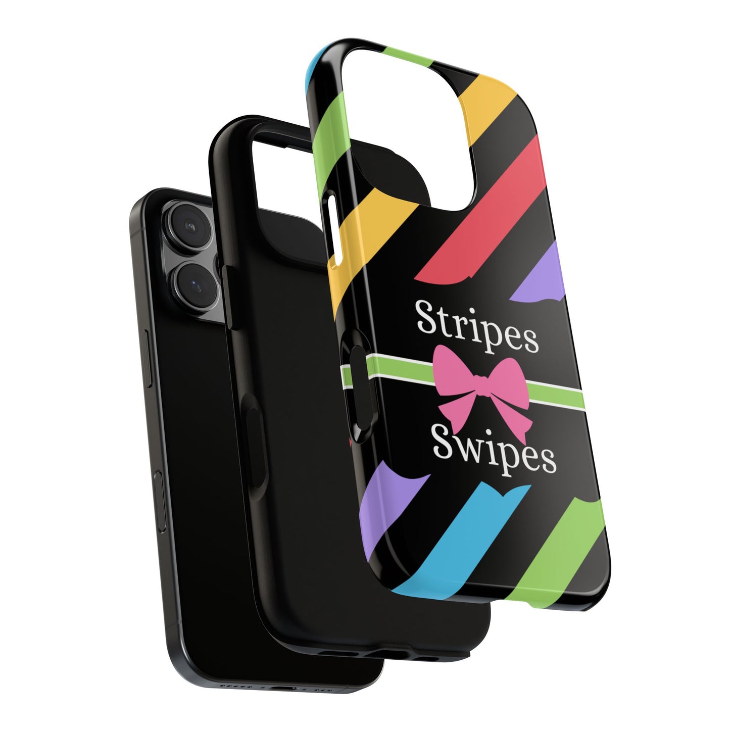 Phone Case iPhone 16/15/14 - Diagonal Vivid Black Stripes & Swipes Tough Case