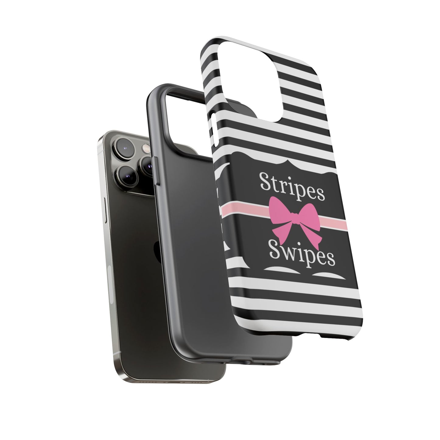 Phone Case iPhone 16/15/14 - Black/White/Pink Stripes & Swipes Tough Case