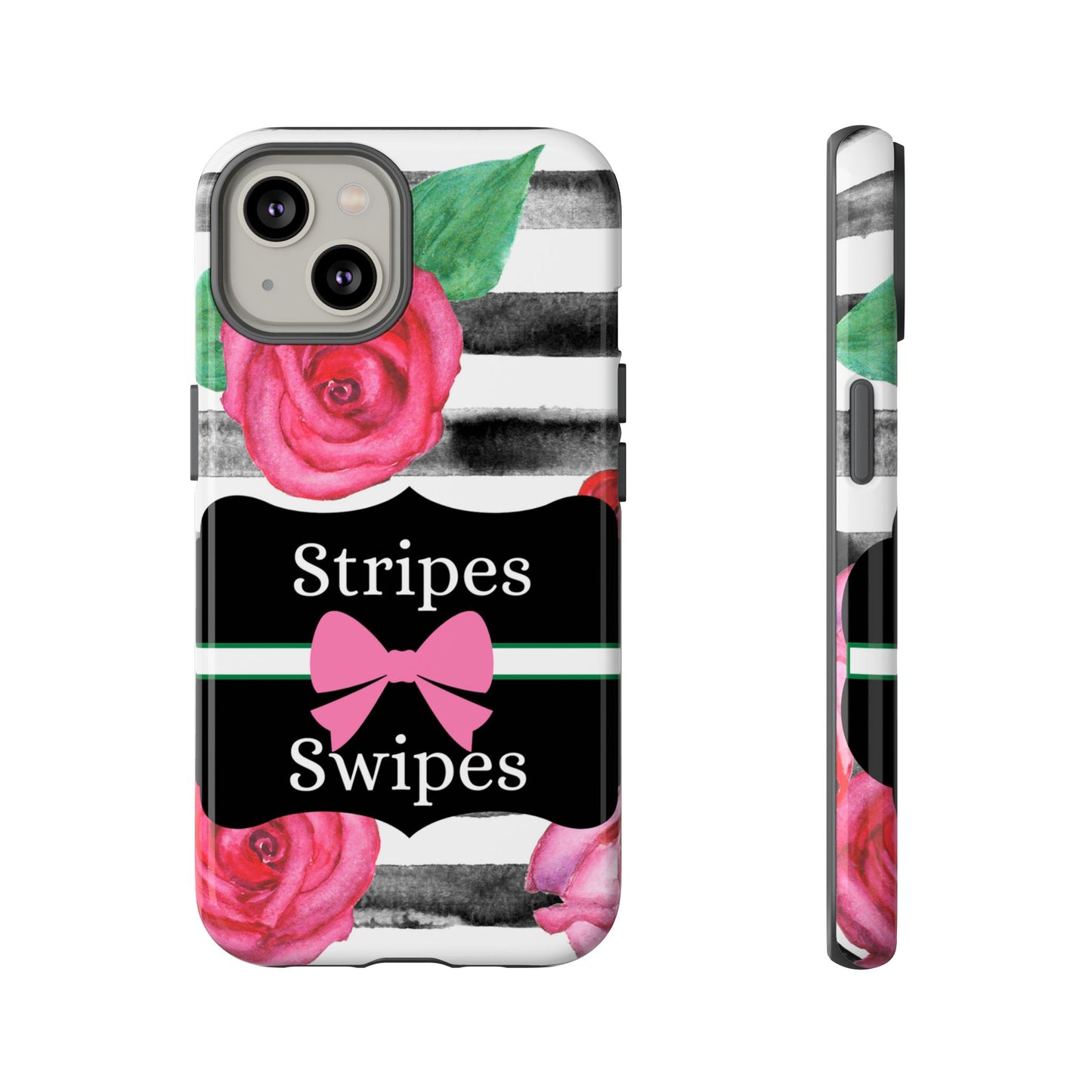 Phone Case iPhone 16/15/14 - Black/White Rose Stripes & Swipes Tough Case