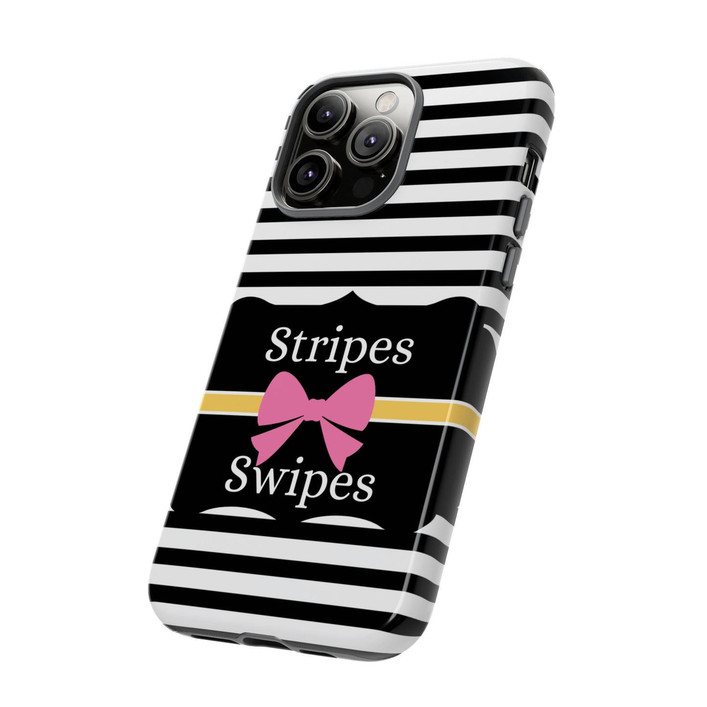 Phone Case iPhone 16/15/14 - Black/White/Yellow Stripes & Swipes Tough Case