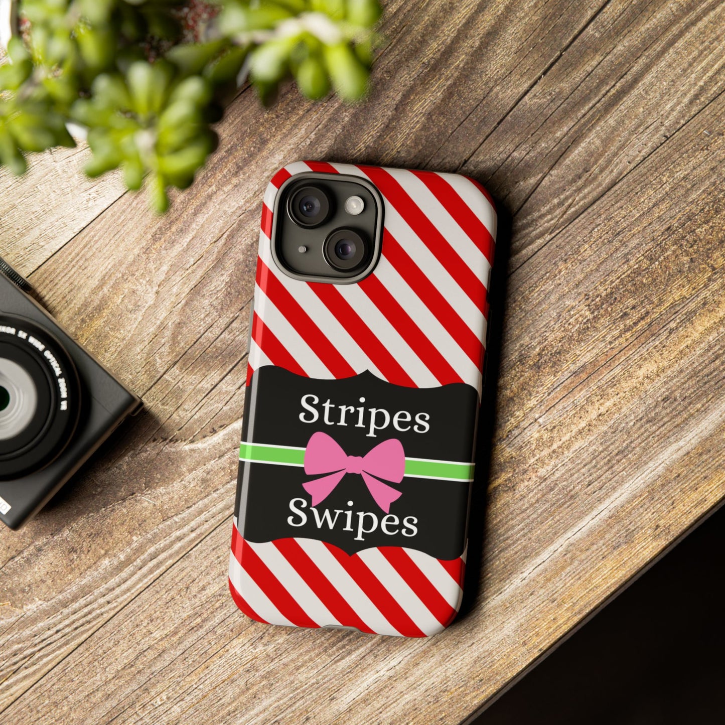 Phone Case iPhone 16/15/14 - Diagonal Red/White Stripes & Swipes Tough Case