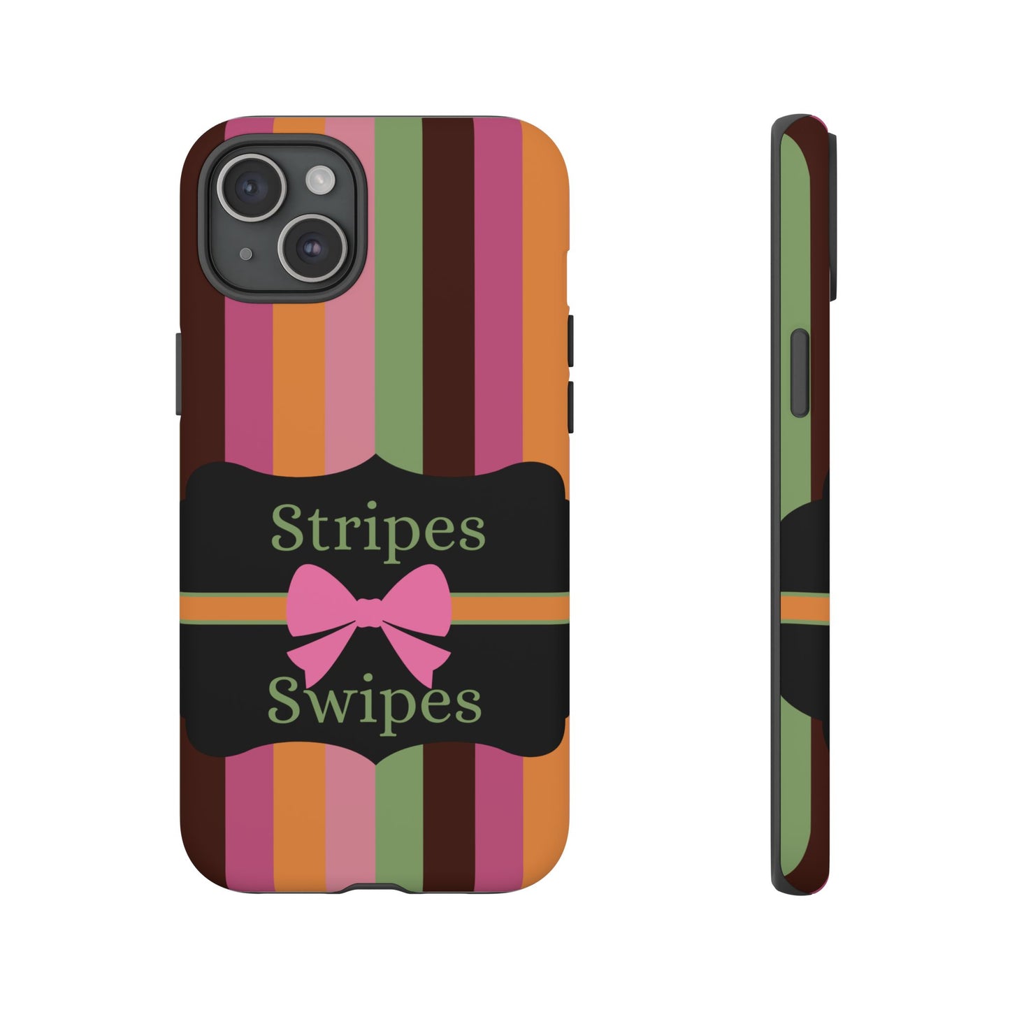 Phone Case iPhone 16/15/14 - Brown/Green Stripes & Swipes Tough Case