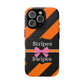 Phone Case iPhone 16/15/14 - Orange/Black Stripes & Swipes Tough Case