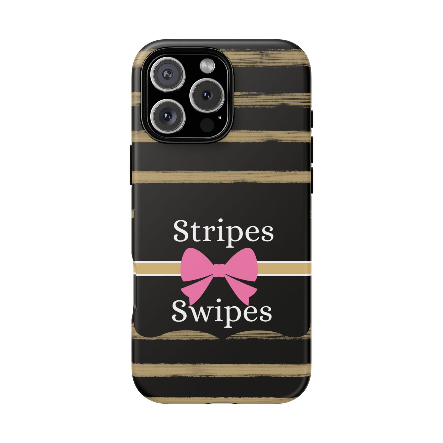 Phone Case iPhone 16/15/14 - Black/Beige Stripes & Swipes Tough Case