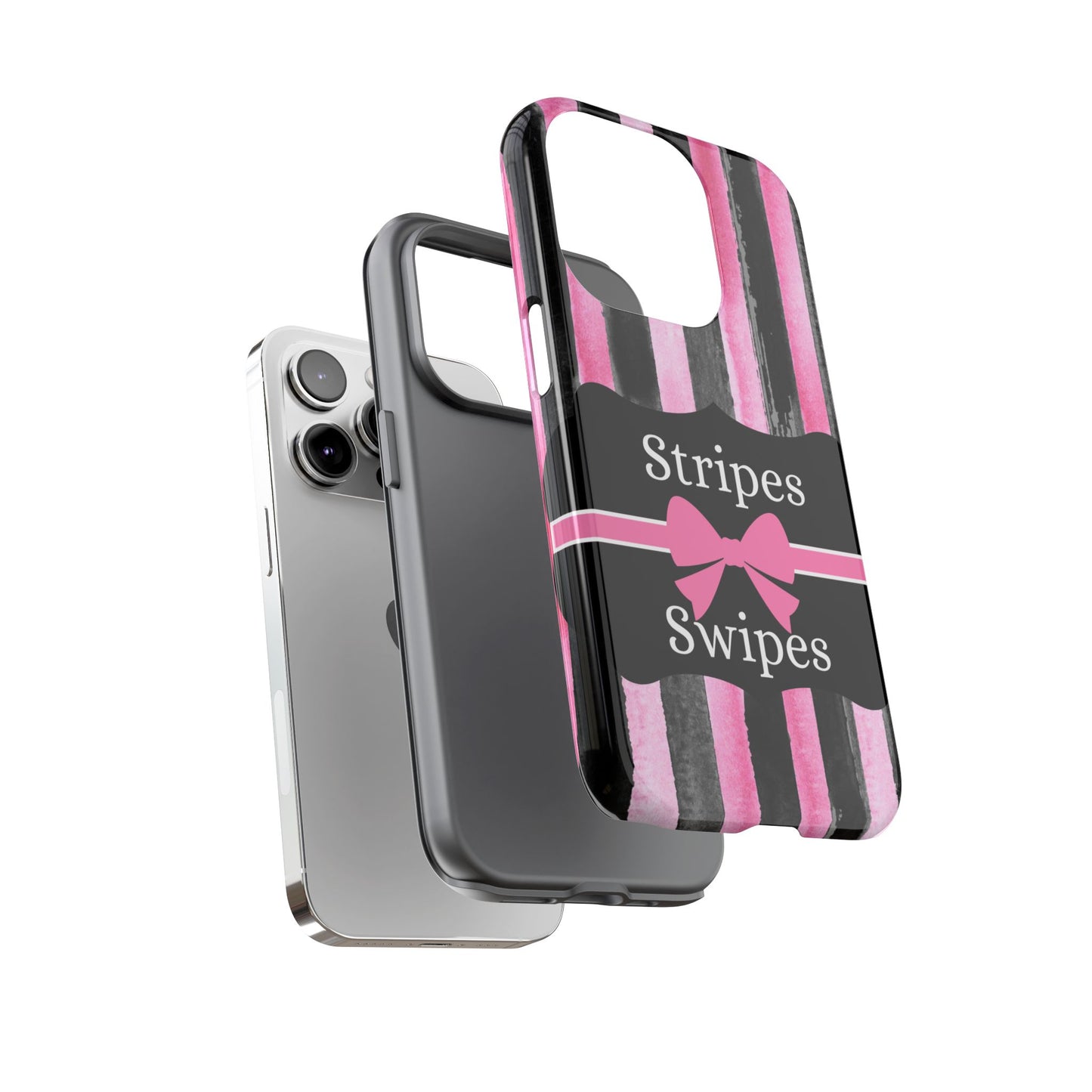 Phone Case iPhone 16/15/14 - Black/Pink Stripes & Swipes Tough Case