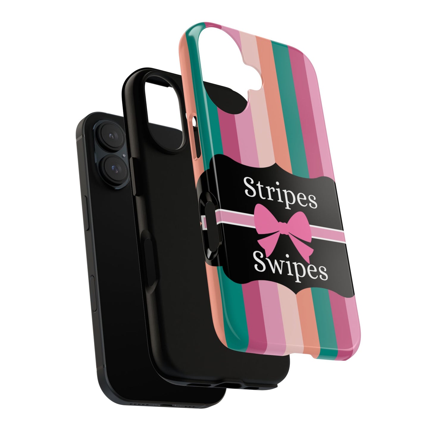 Phone Case iPhone 16/15/14 - Green/Pink/Peach Stripes & Swipes Tough Case