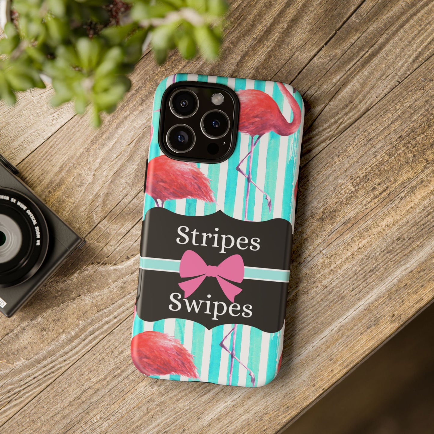 Phone Case iPhone 16/15/14 - Flamingo Stripes & Swipes Tough Case