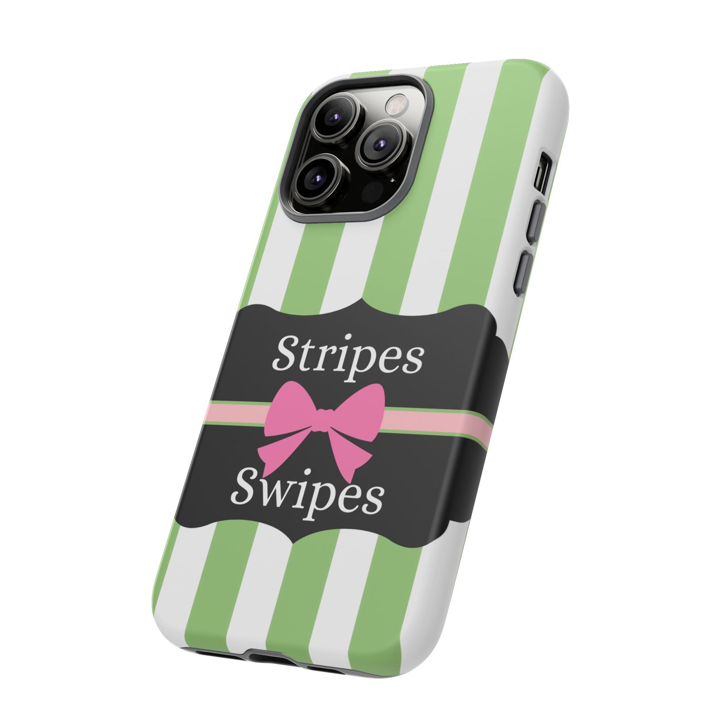 Phone Case iPhone 16/15/14 - Green/White Stripes & Swipes Tough Case