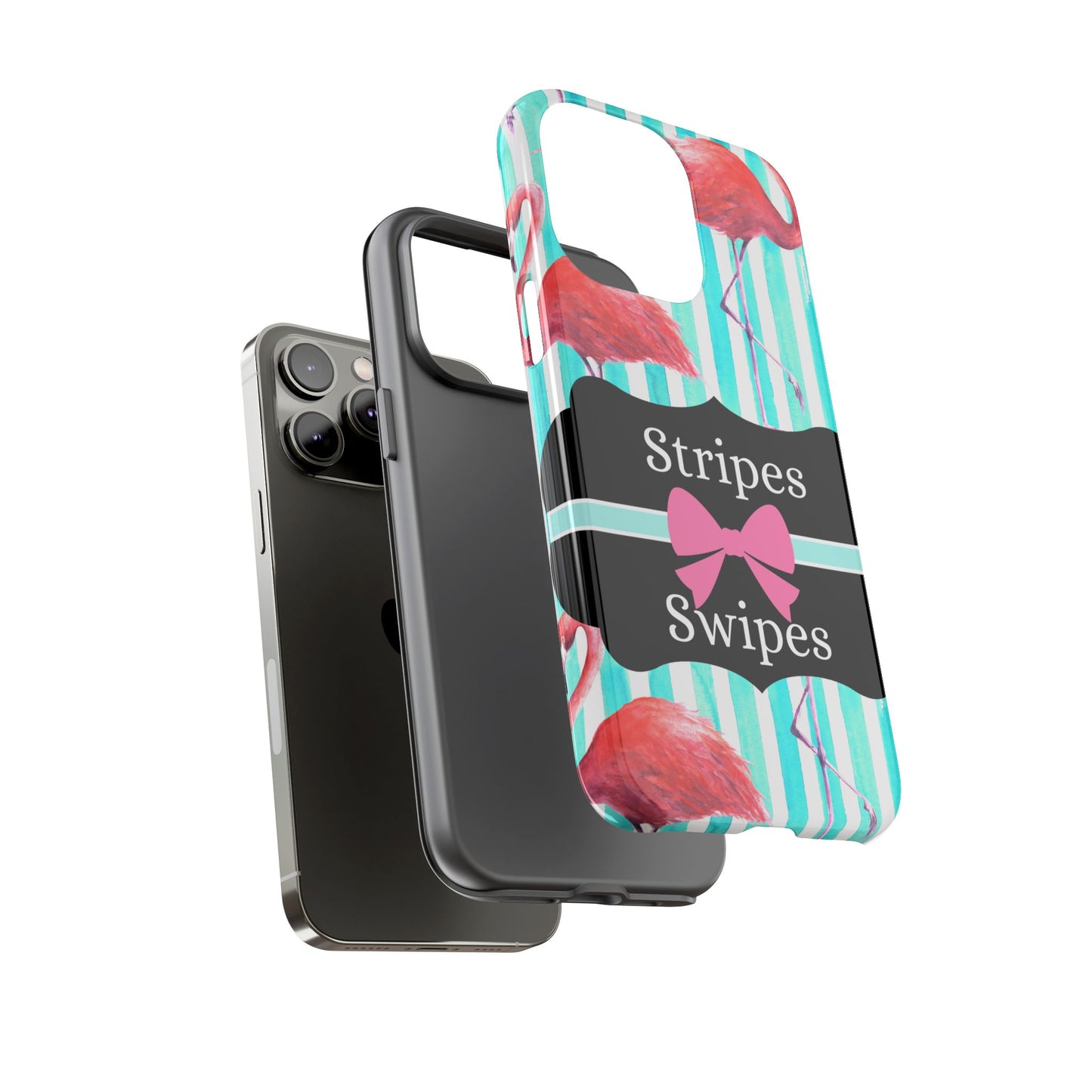 Phone Case iPhone 16/15/14 - Flamingo Stripes & Swipes Tough Case