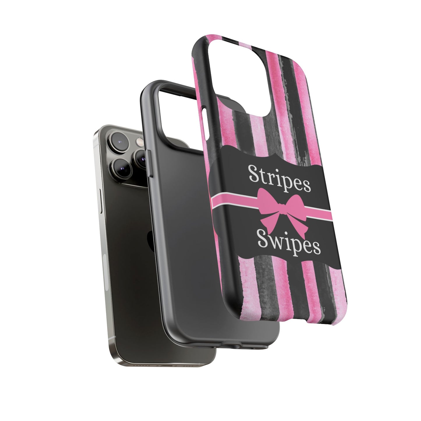 Phone Case iPhone 16/15/14 - Black/Pink Stripes & Swipes Tough Case