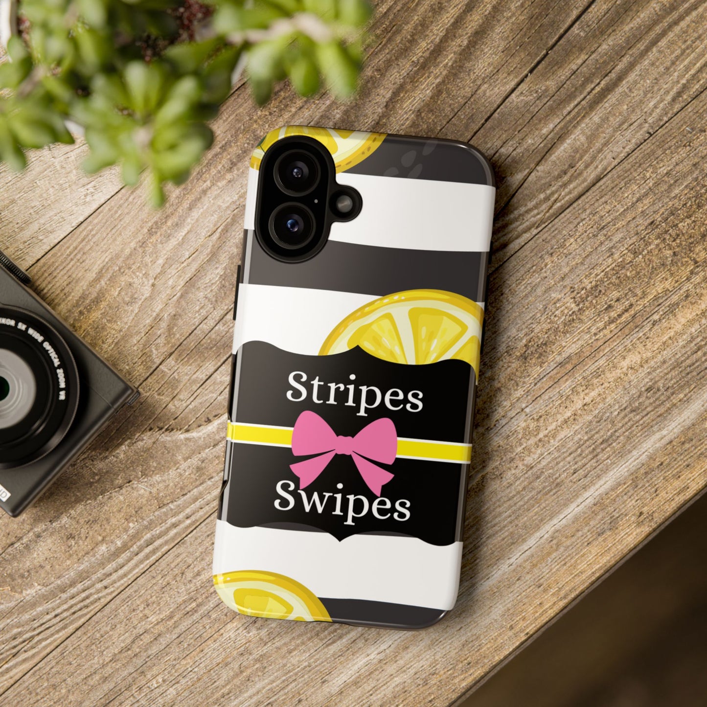 Phone Case iPhone 16/15/14 - Lemony Stripes & Swipes Tough Case