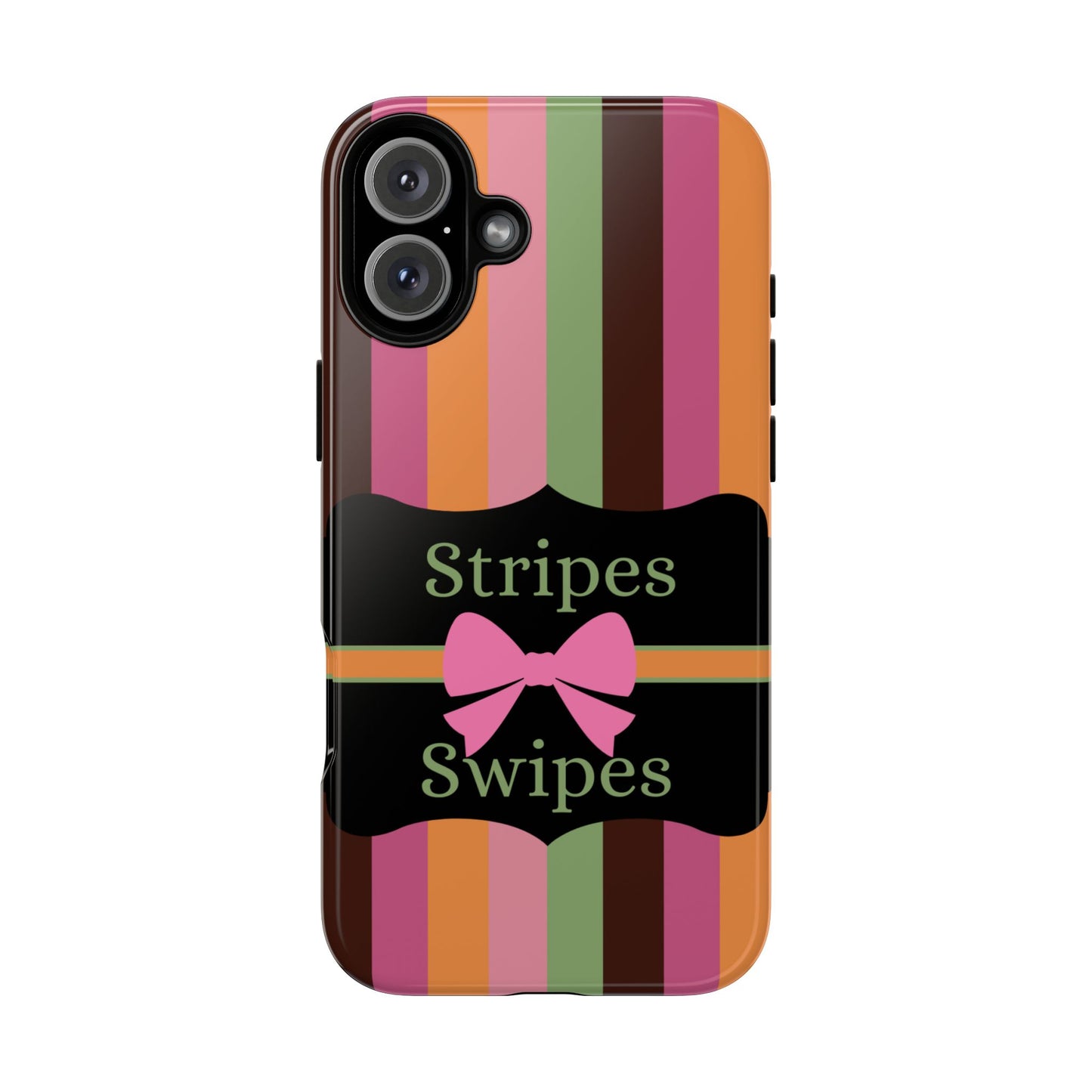 Phone Case iPhone 16/15/14 - Brown/Green Stripes & Swipes Tough Case