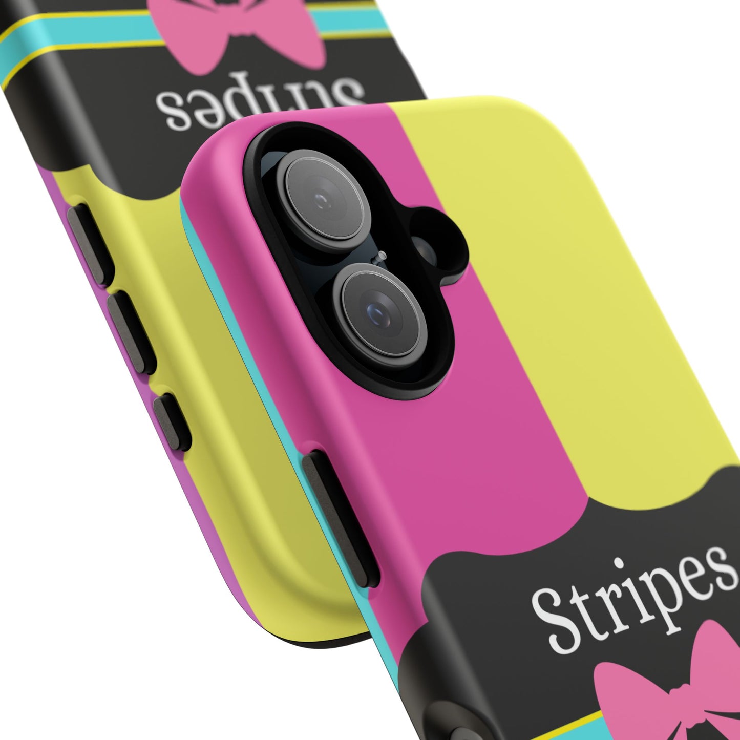 Phone Case iPhone 16/15/14 - Pink/Yellow Stripes & Swipes Tough Case