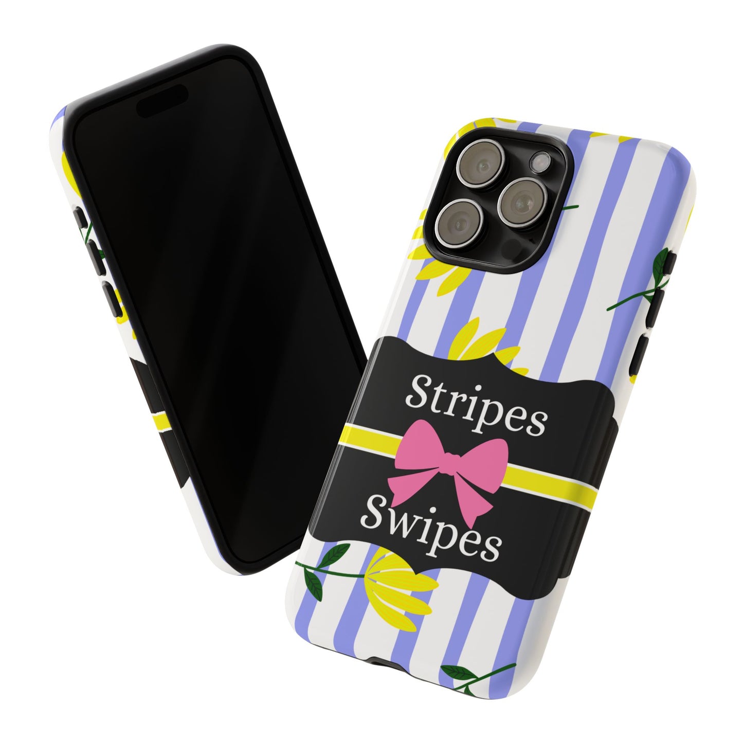 Phone Case iPhone 16/15/14 - Blue/White Yellow Stripes & Swipes Tough Case