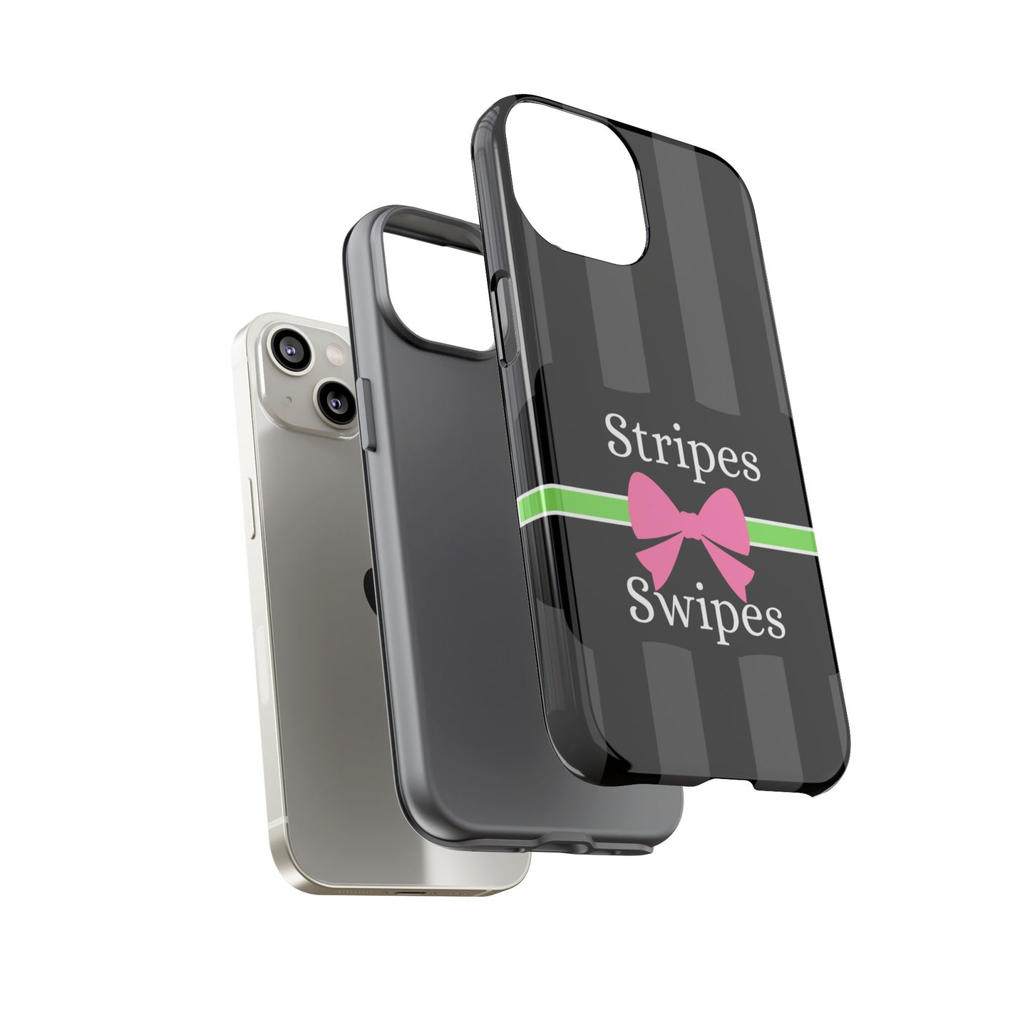 Phone Case iPhone 16/15/14 - Gray/Pink Stripes & Swipes Tough Case