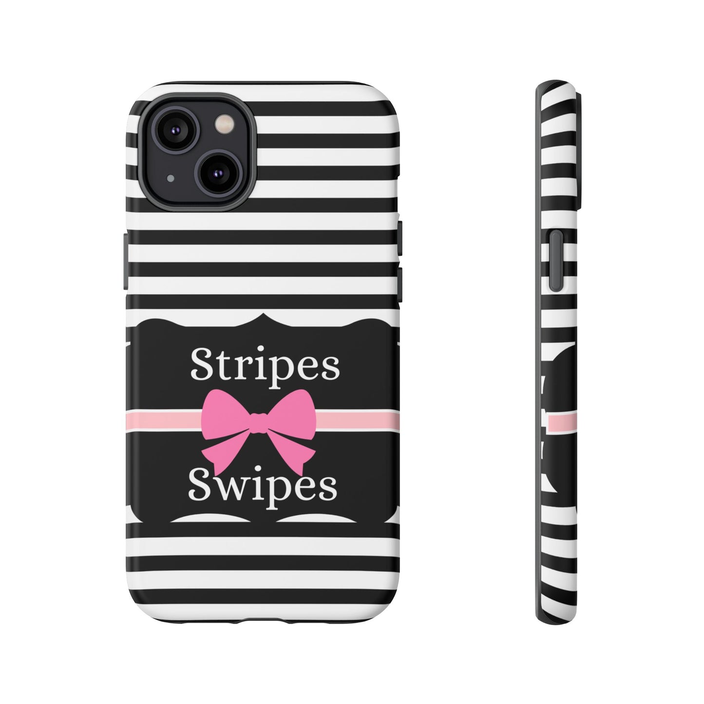 Phone Case iPhone 16/15/14 - Black/White/Pink Stripes & Swipes Tough Case