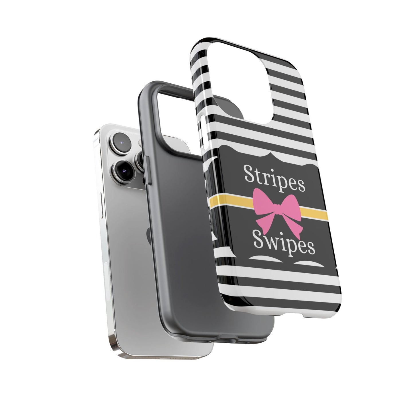 Phone Case iPhone 16/15/14 - Black/White/Yellow Stripes & Swipes Tough Case